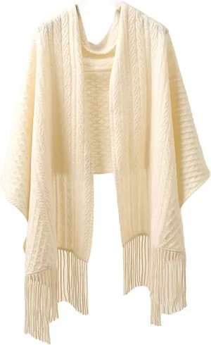 100% Pure Cashmere Luxury Cable Knitted Scarf Shawl Wrap for Women Winter Thick Warm
