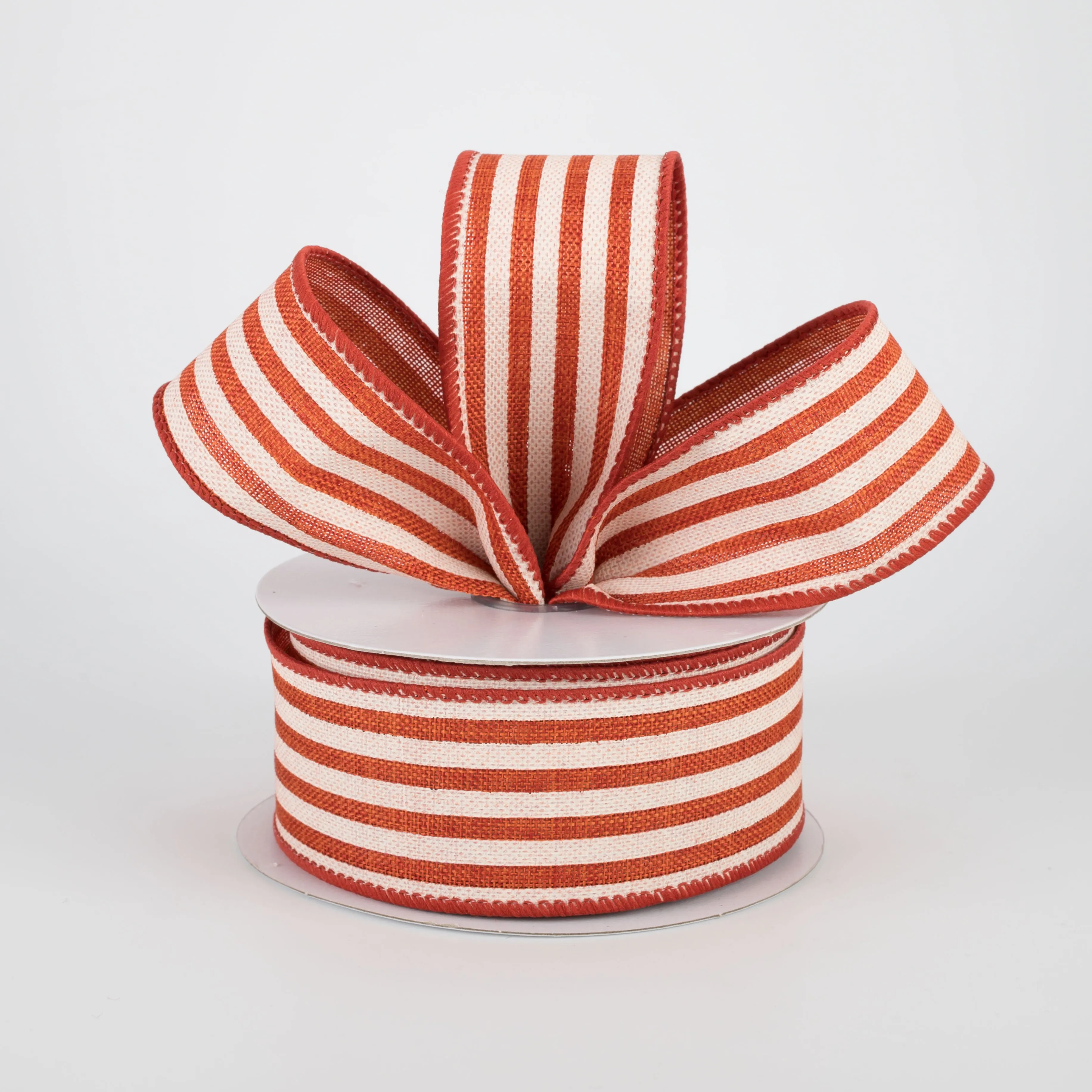 1.5" Cabana Stripes Ribbon: Orange & Ivory (10 Yards)