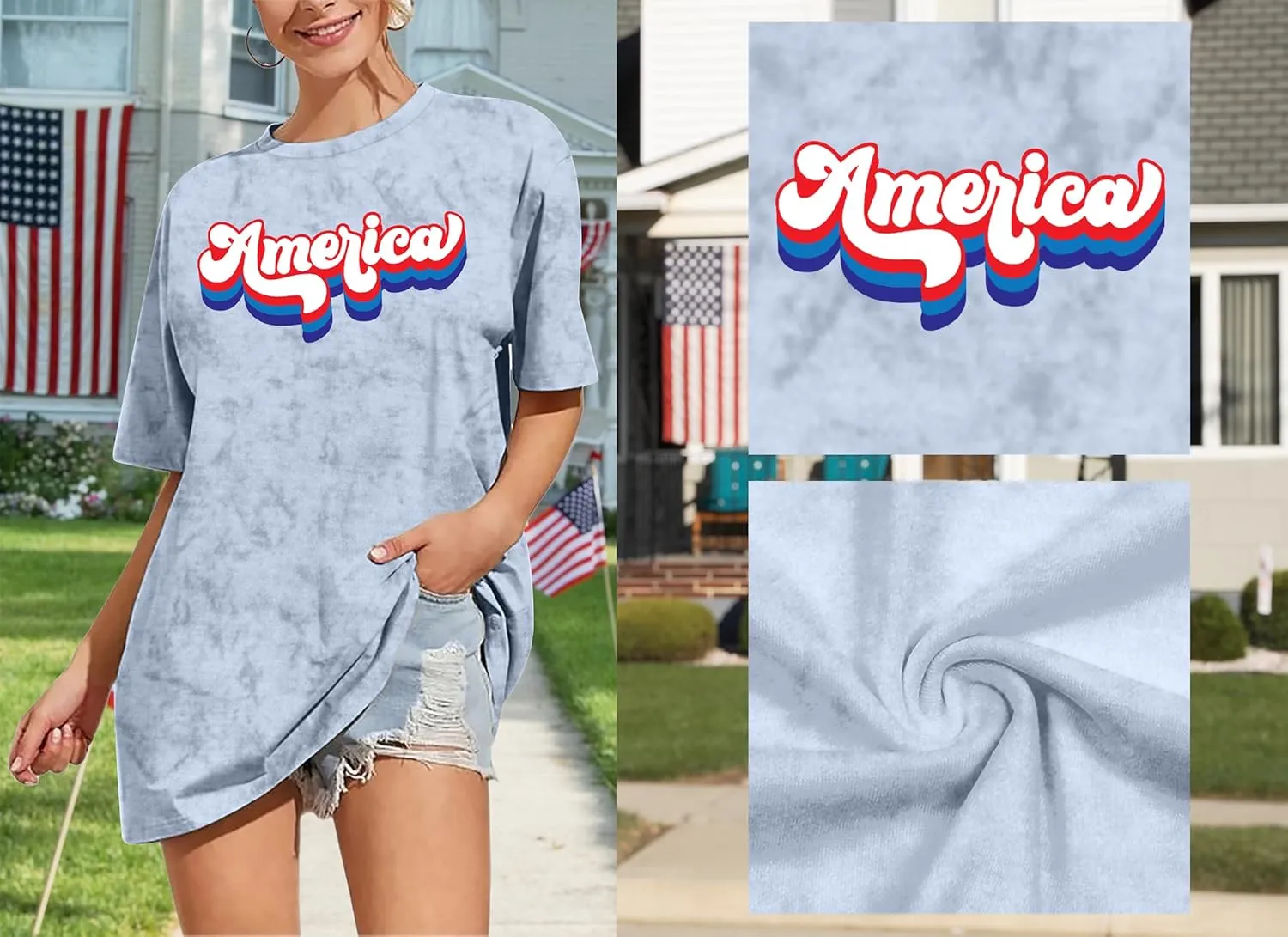 American Flag Shirt: USA Shirt for Women Oversized 4th of July Shirts Patriotic T-Shirt Bleached Short Sleeve Tops