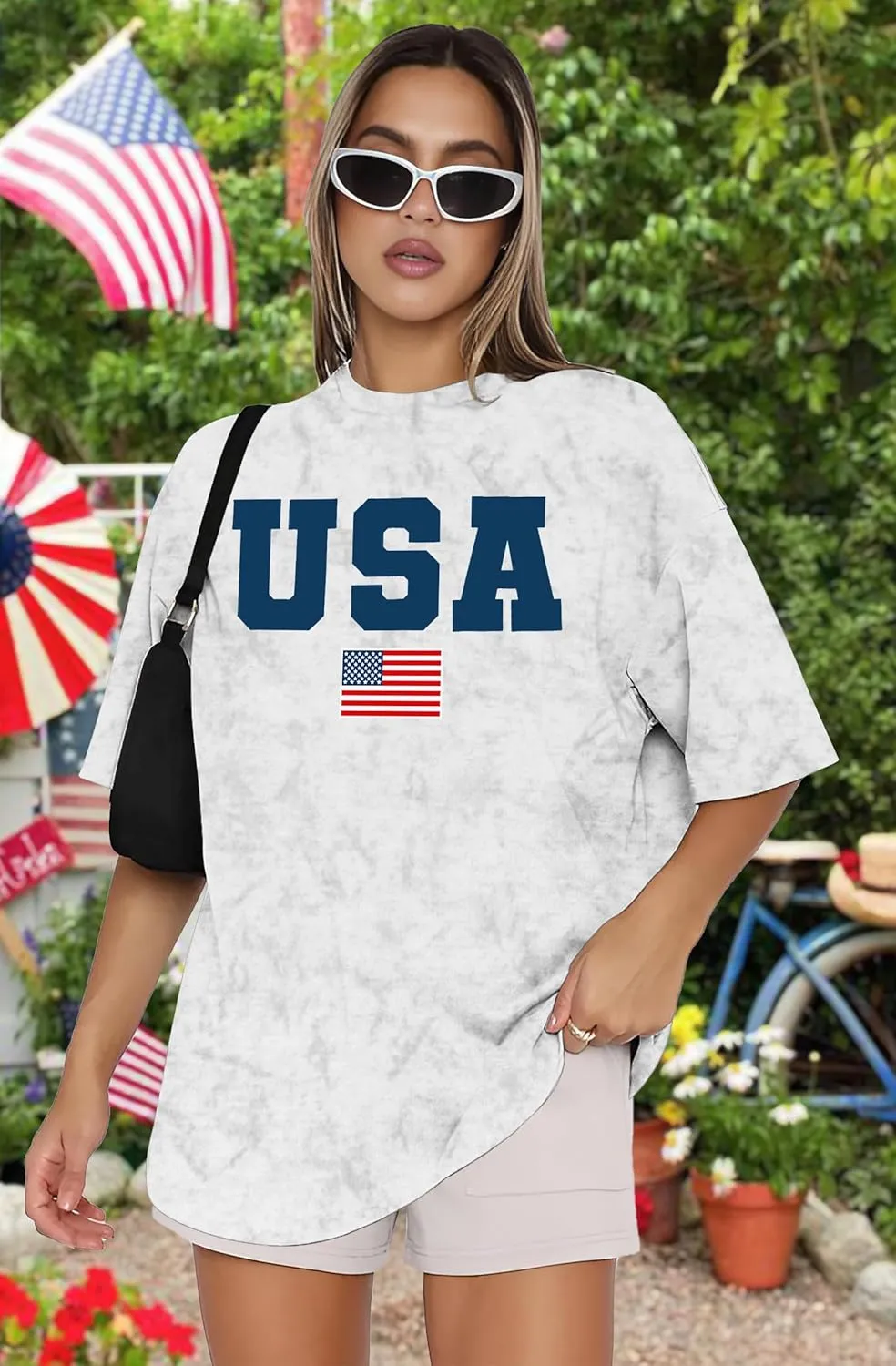 American Flag Shirt: USA Shirt for Women Oversized 4th of July Shirts Patriotic T-Shirt Bleached Short Sleeve Tops