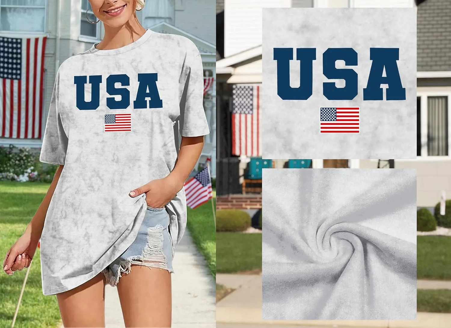American Flag Shirt: USA Shirt for Women Oversized 4th of July Shirts Patriotic T-Shirt Bleached Short Sleeve Tops