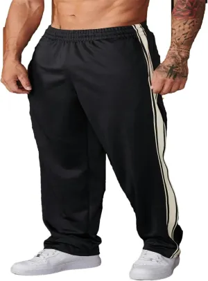 American Style Men's Sweatpants Splicing Printed Woven Belt Casual Pants Gym Sports Fitness Mid Waist Trousers