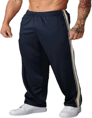 American Style Men's Sweatpants Splicing Printed Woven Belt Casual Pants Gym Sports Fitness Mid Waist Trousers