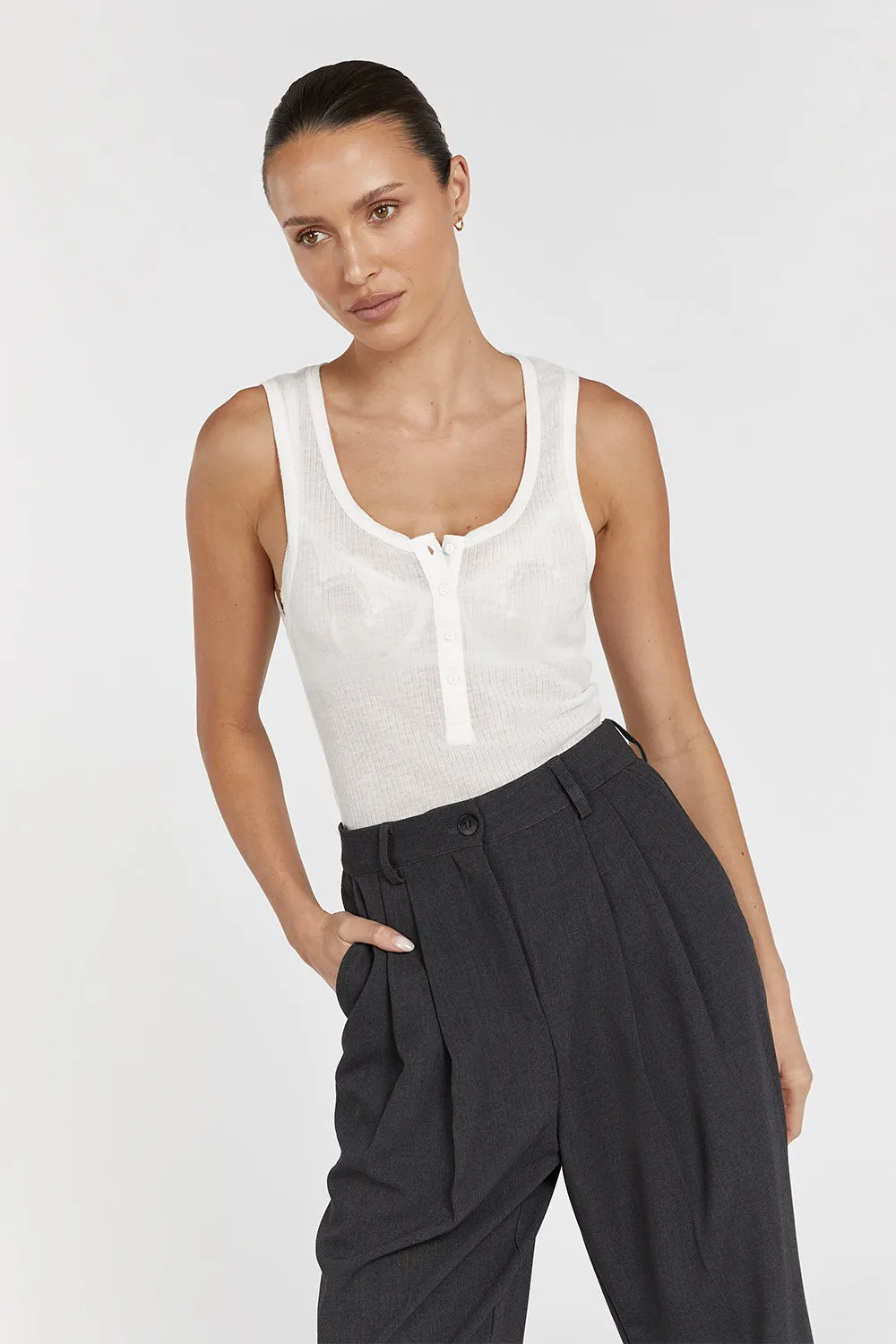ARDEN OFF WHITE KNIT TANK