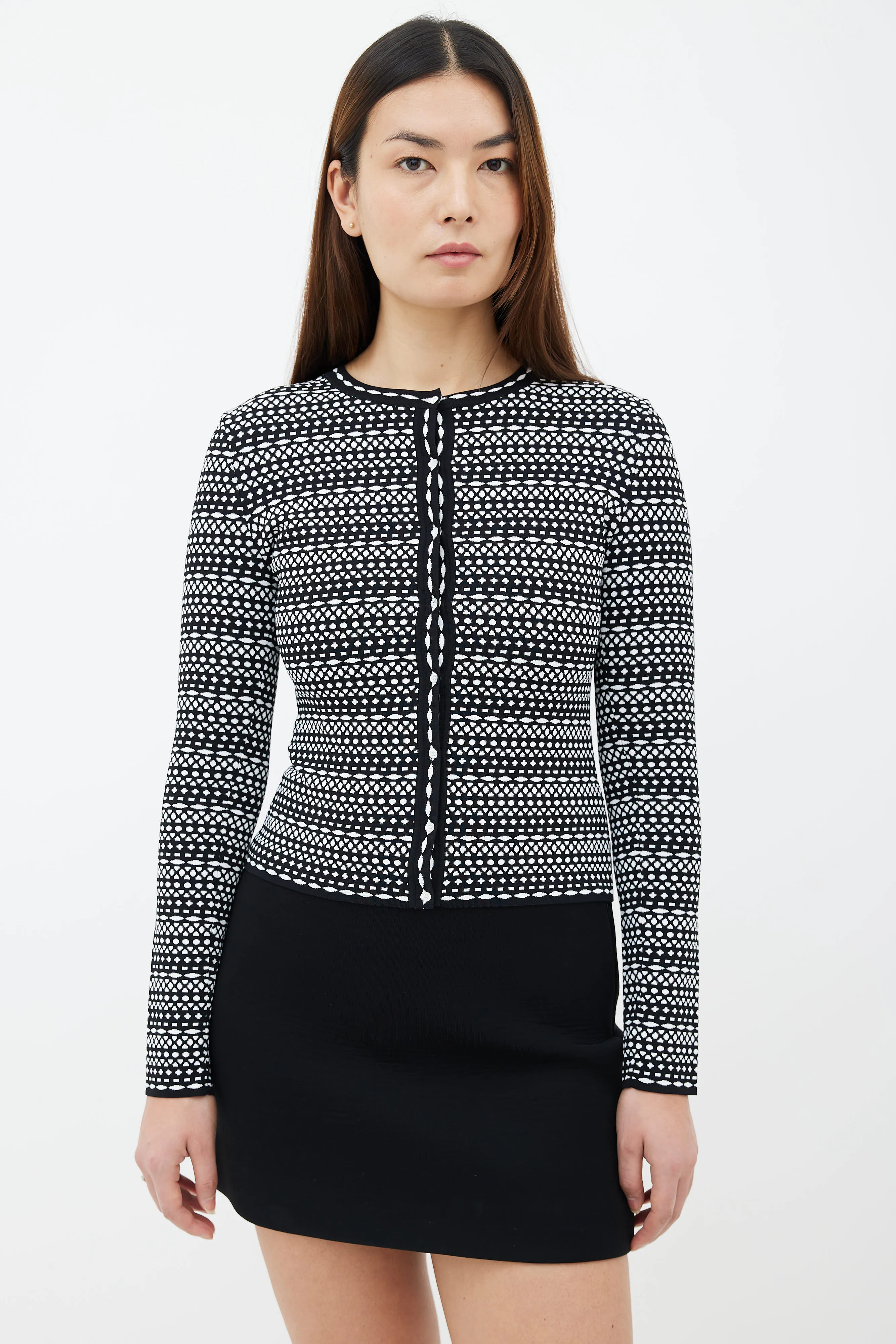 Black & White Geometric Pattern Cardigan