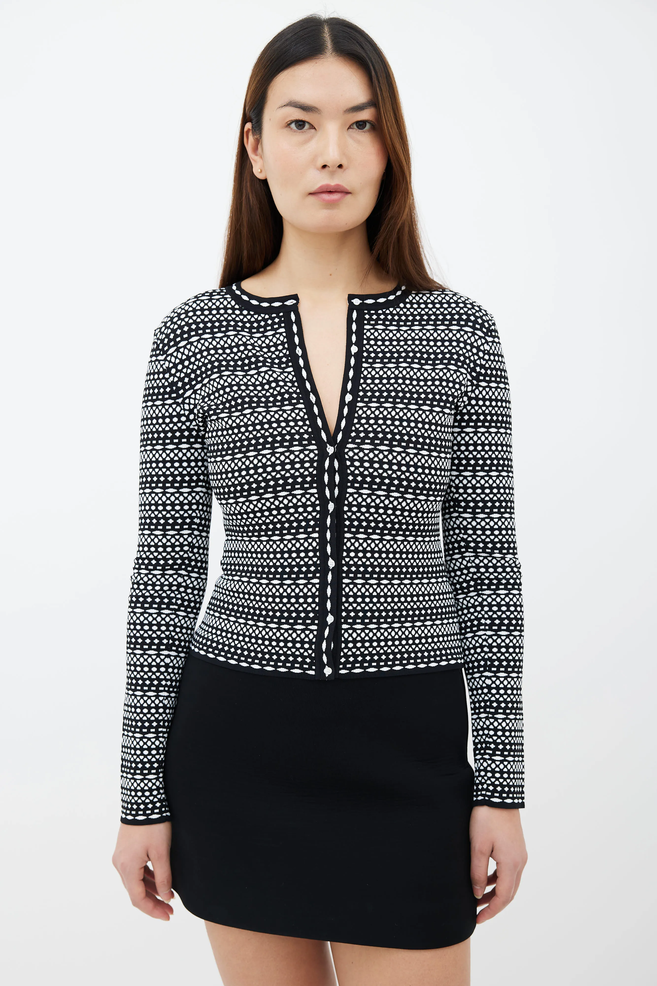 Black & White Geometric Pattern Cardigan