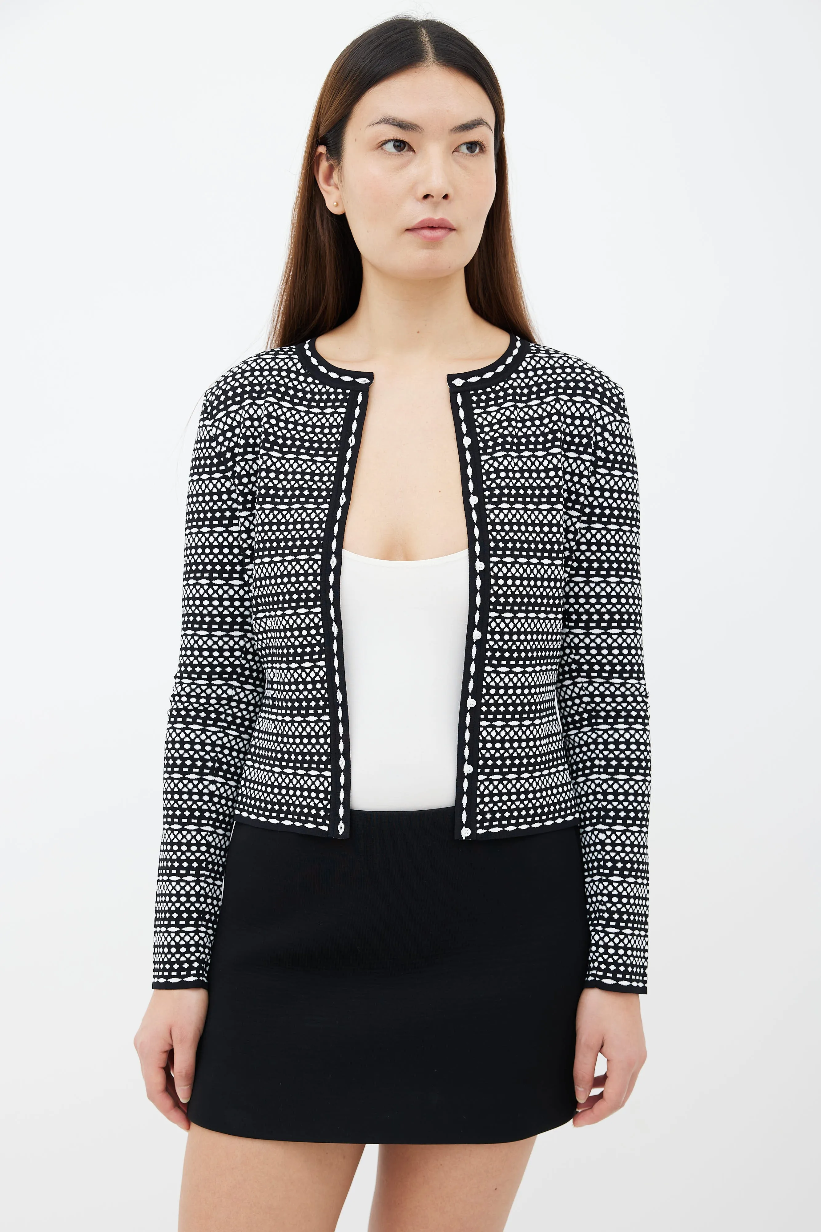 Black & White Geometric Pattern Cardigan