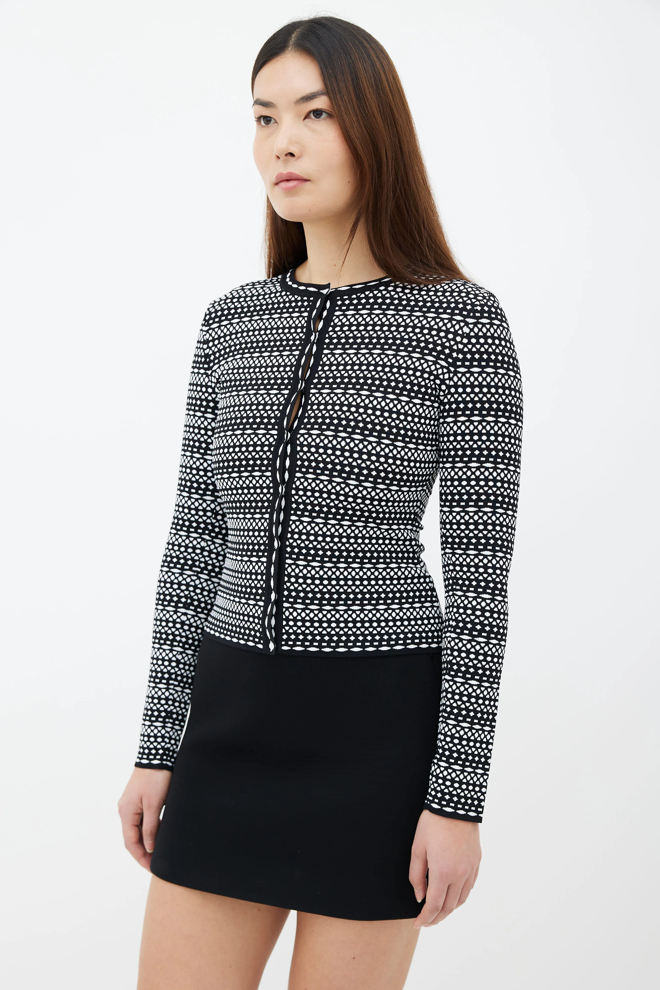 Black & White Geometric Pattern Cardigan