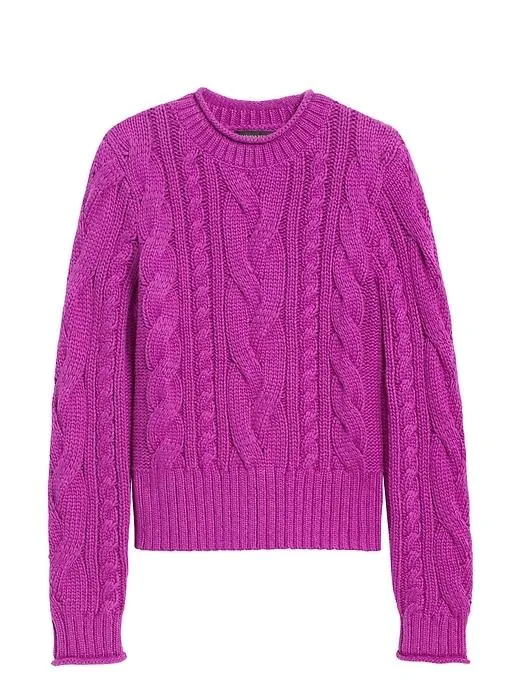 Cable-Knit Cropped Sweater in Bright Magenta