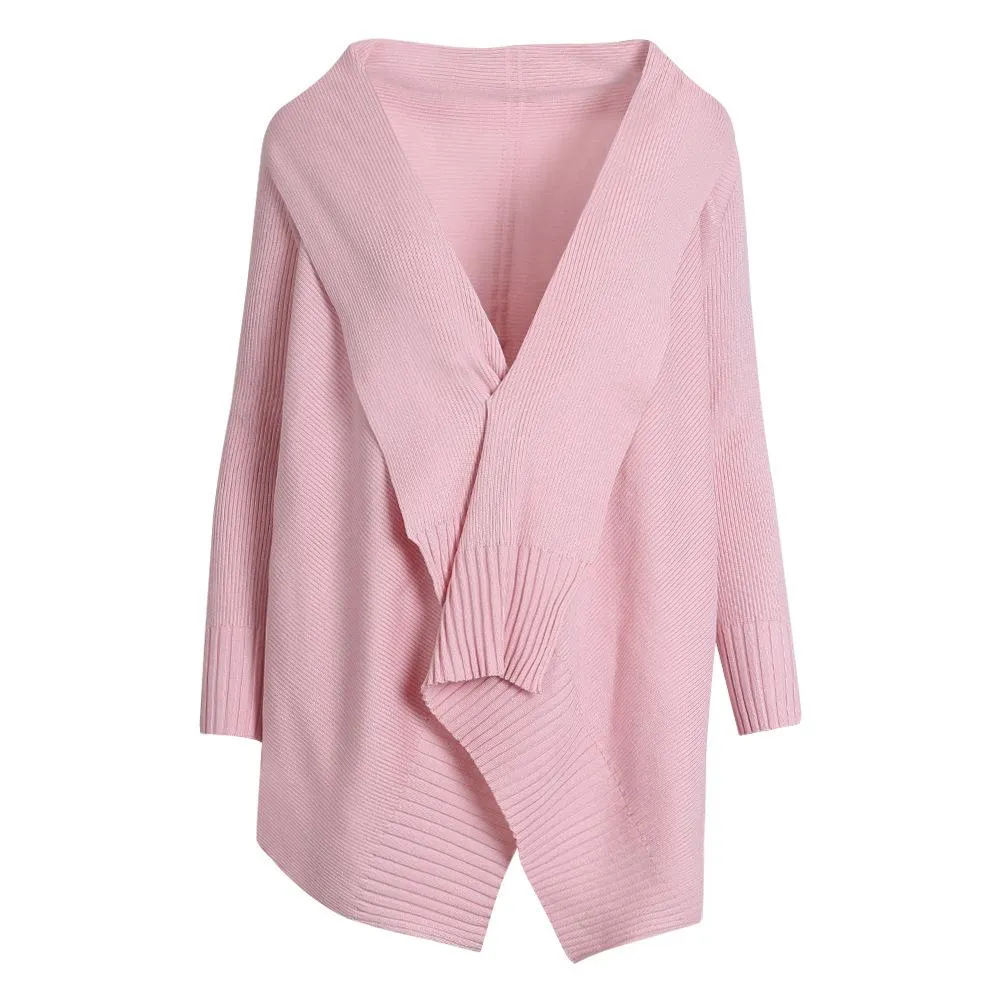 Casual Pink Solid Color Knit Cardigan Sweater