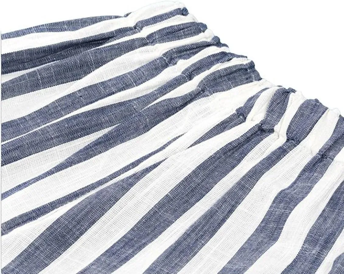 CHARTOU Women's Casual Striped High-Waist Wide-Leg Cotton Lightweight Palazzo Capri Culotte Pants