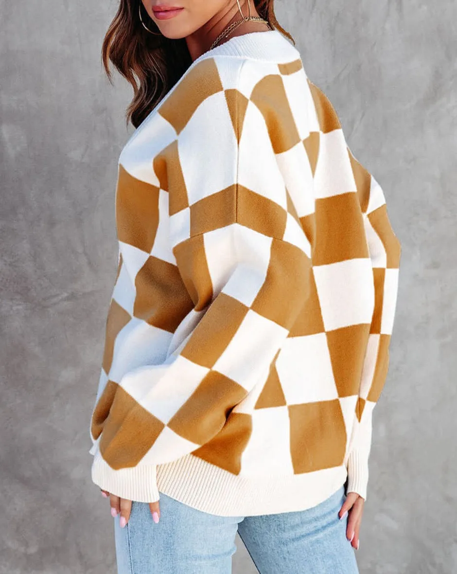 Checker Button Up Sweater Cardigan