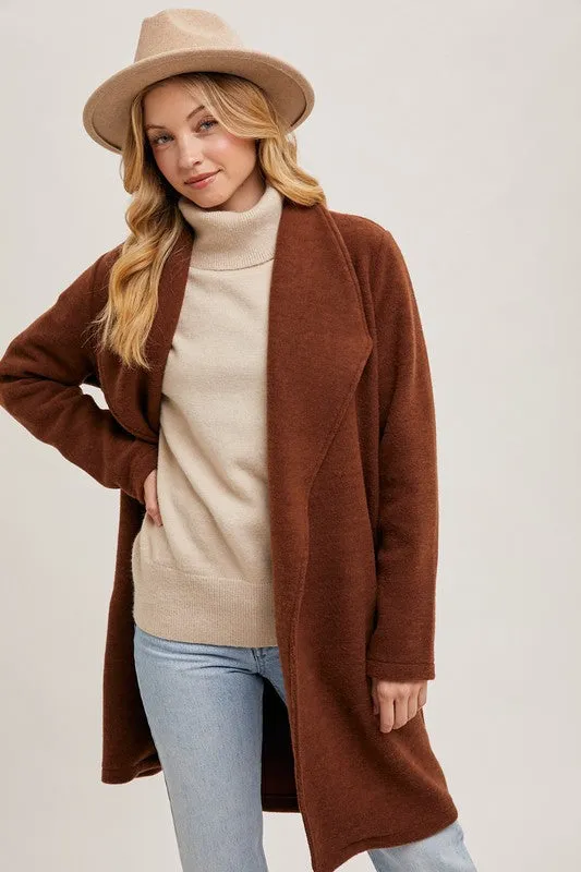 Chestnut Open Front Knit Coat Jacket