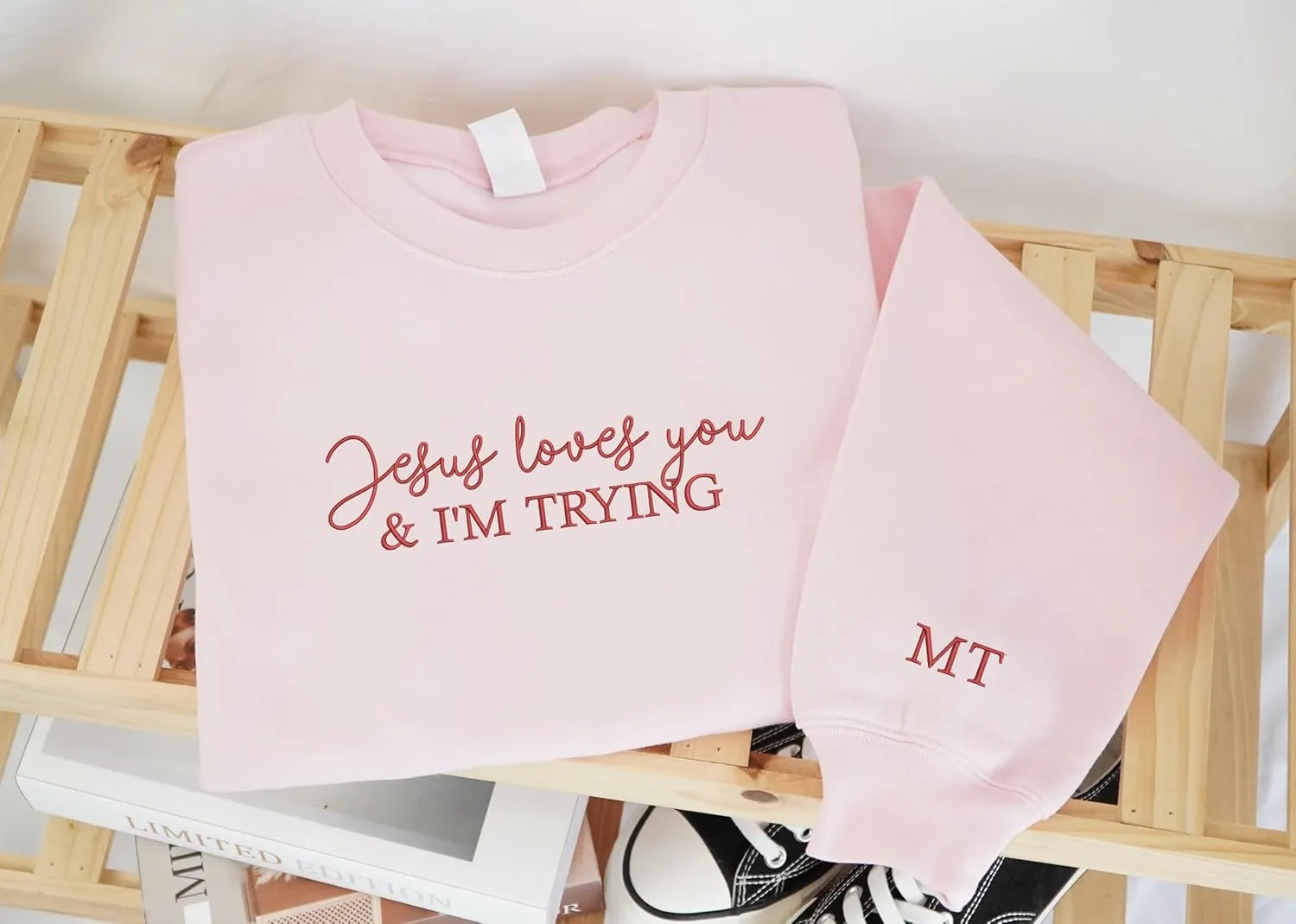 Christian Embroidered Crewneck Sweatshirt, Bible Verse Shirt, Embroidery Faith T-Shirt