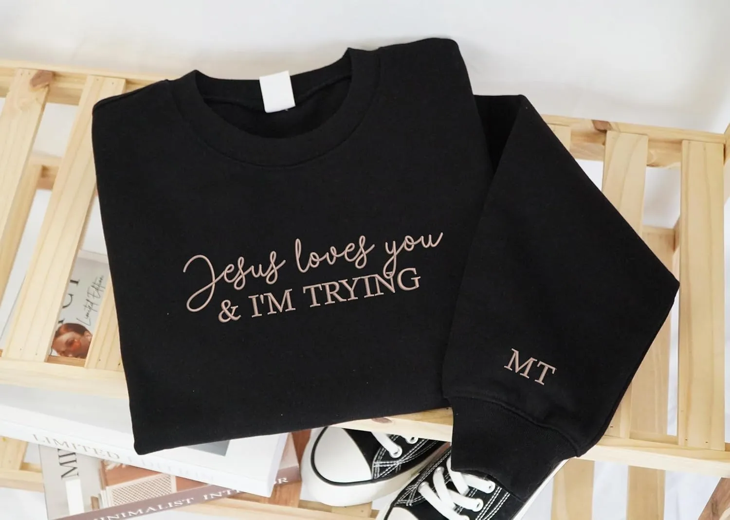 Christian Embroidered Crewneck Sweatshirt, Bible Verse Shirt, Embroidery Faith T-Shirt