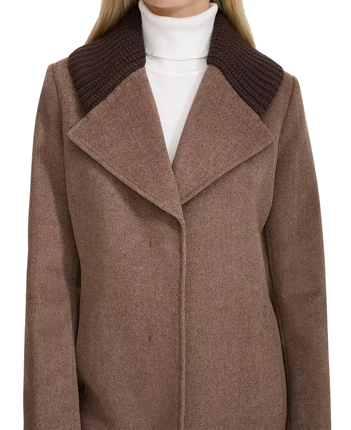 Cole Haan Ribbed Knit Shawl Collar Wool Blend Coat - Portobello