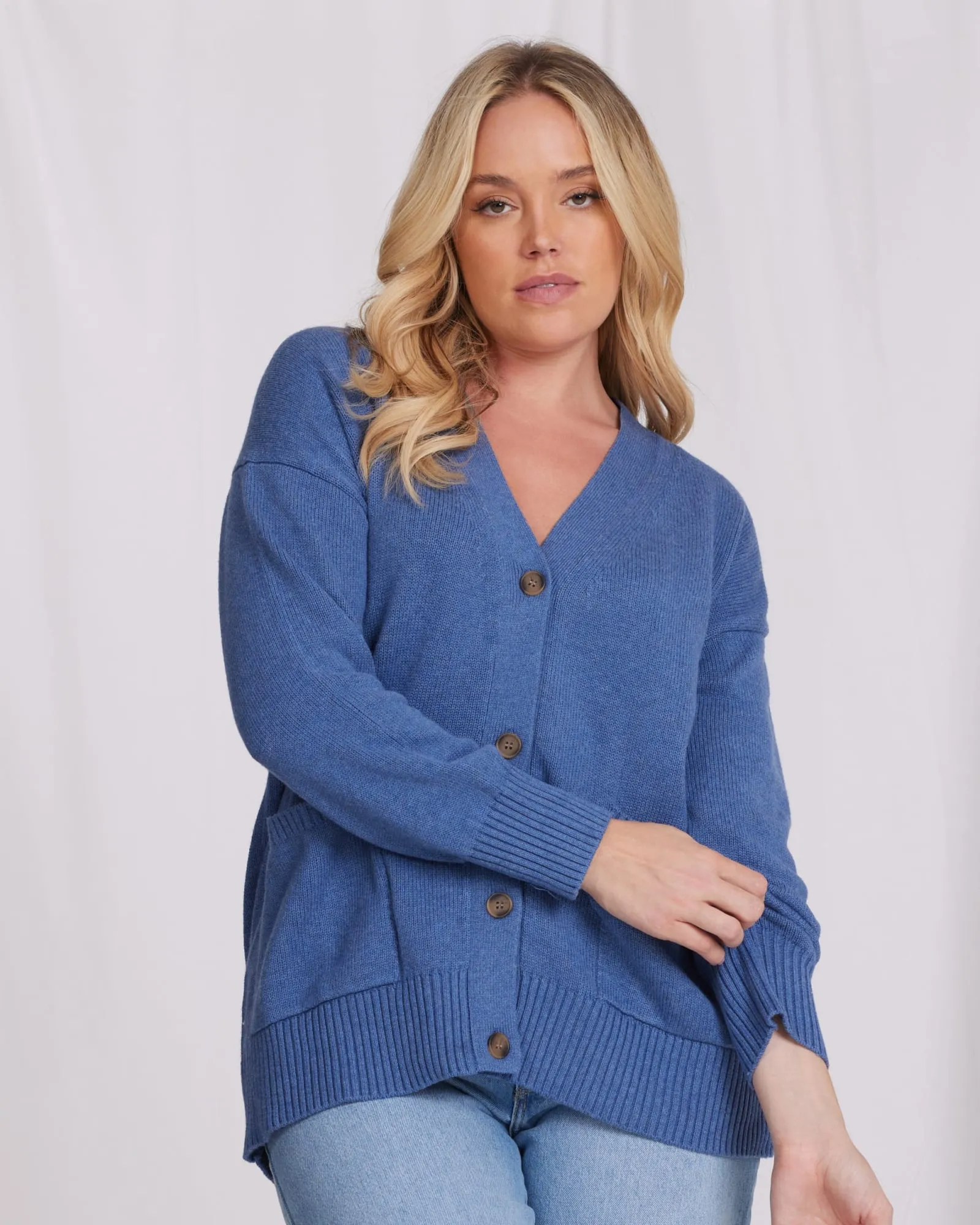Cotton Cashmere Oversized Cardi | Harbour Blue
