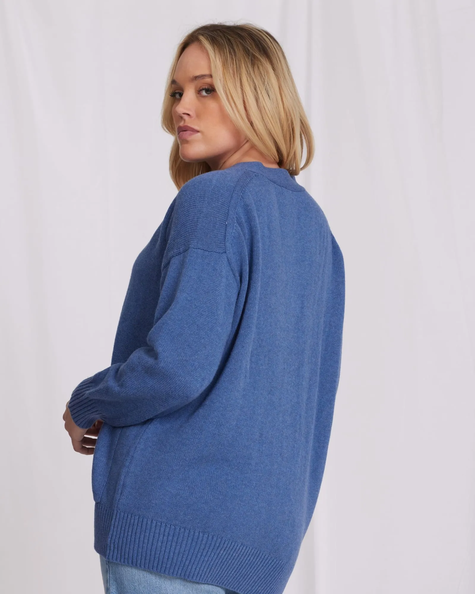 Cotton Cashmere Oversized Cardi | Harbour Blue