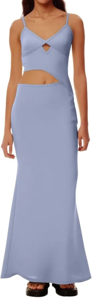 Elegant Women's Deep V Neck Hollow Out Asymmetrical Color Block Dress  Stylish Sleeveless Casual Dress for