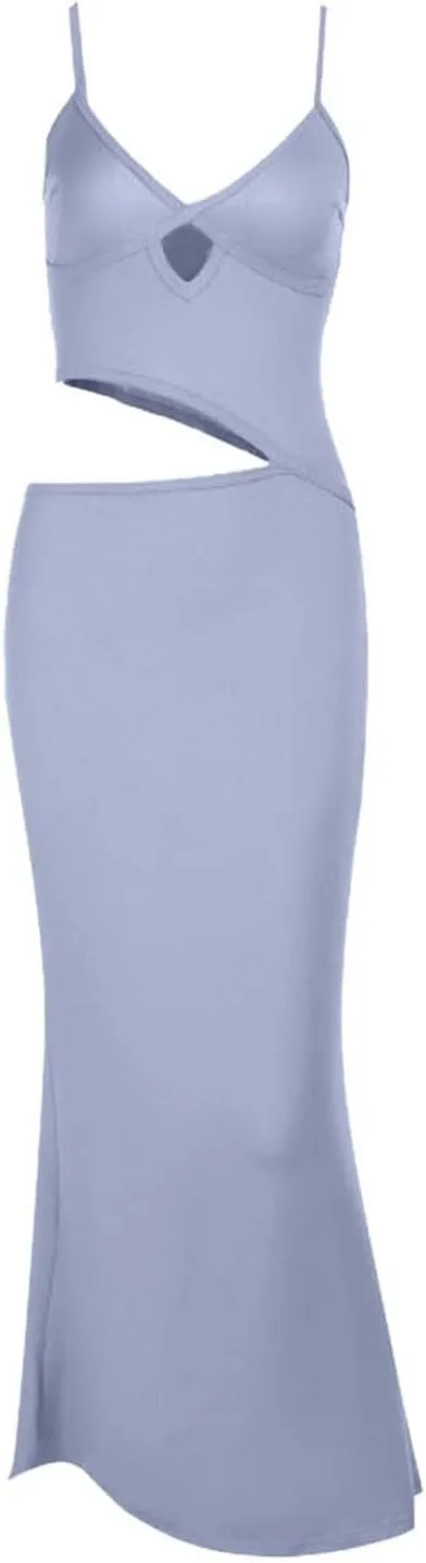 Elegant Women's Deep V Neck Hollow Out Asymmetrical Color Block Dress  Stylish Sleeveless Casual Dress for
