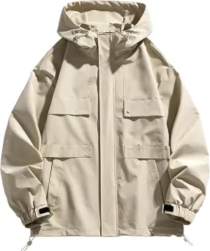 FoxQ Mens Jacket Casual Lightweight Hooded Windbreaker softshell Easy-Care Zip-Up Versatile Outdoor Comfort Activities Coat