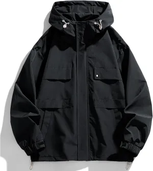 FoxQ Mens Jacket Casual Lightweight Hooded Windbreaker softshell Easy-Care Zip-Up Versatile Outdoor Comfort Activities Coat