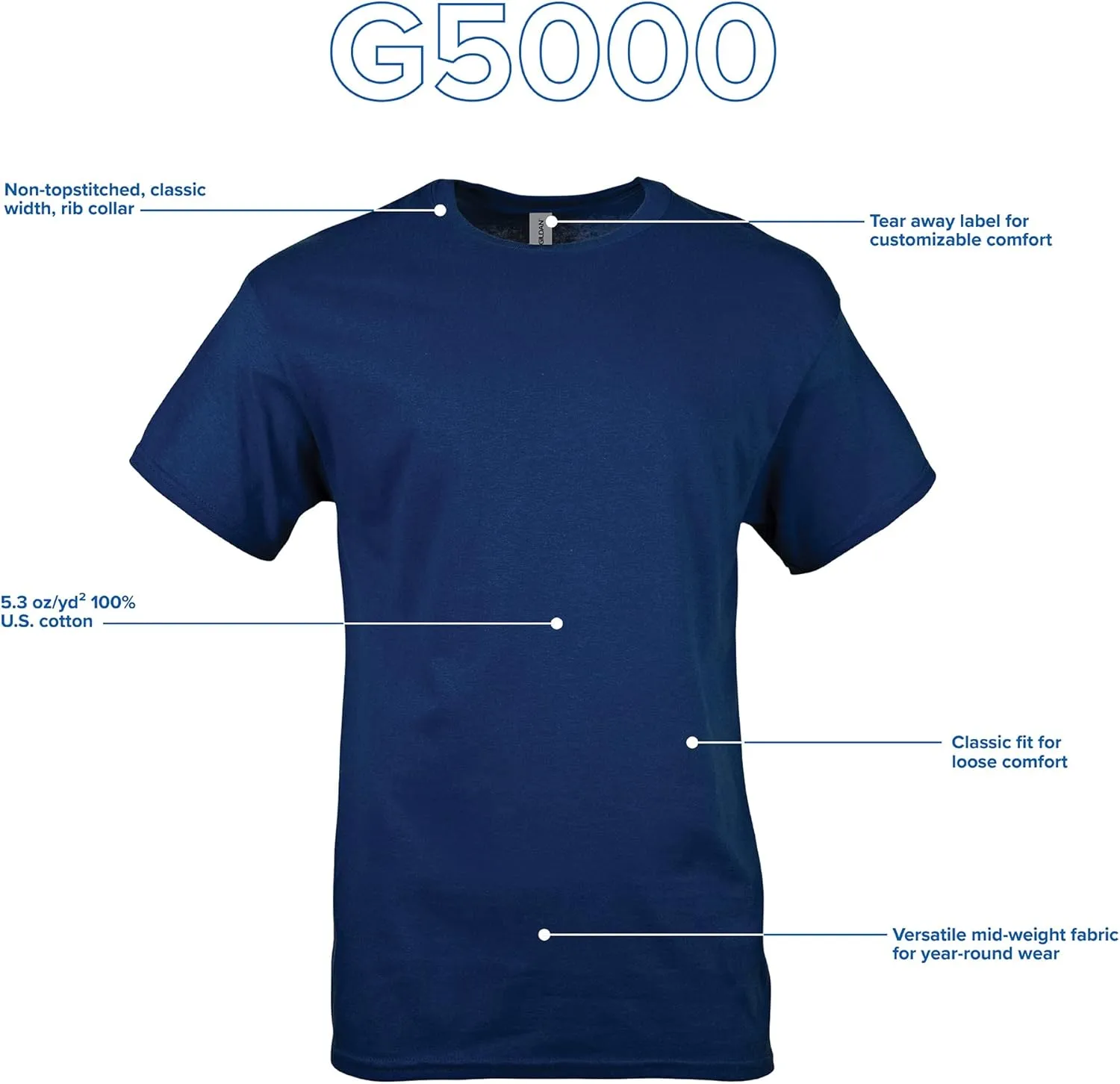 Gildan Unisex Adult Heavy Cotton T-Shirt, Style G5000, Multipack