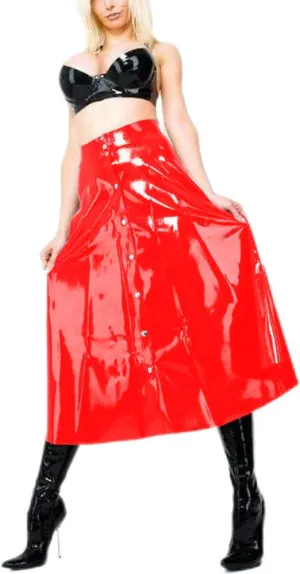 Gothic Women Wet Look PVC Leather Skirt Full Front Buttons A-line Skirts High Waist Latex Look Circle Midi Skirt Clubwear