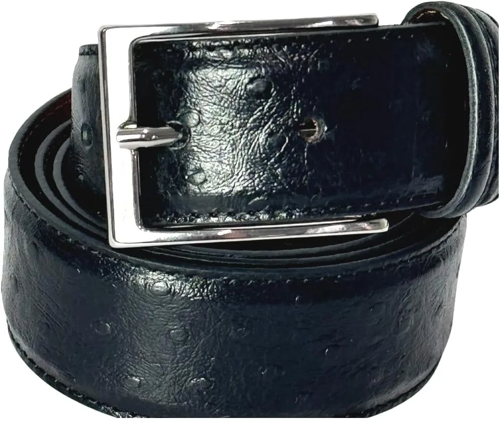 Ivan Troy Men’s Casual Italian Leather Embossed Ostrich Belt|Dress Belt With Jean Classic Silver Buckle