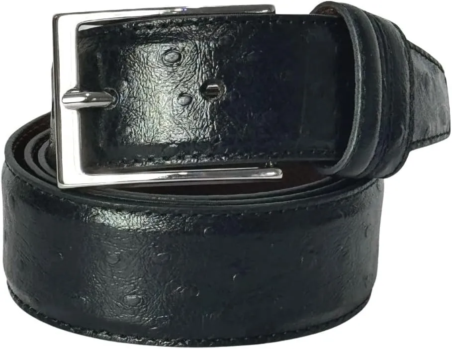 Ivan Troy Men’s Casual Italian Leather Embossed Ostrich Belt|Dress Belt With Jean Classic Silver Buckle