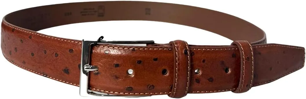 Ivan Troy Men’s Casual Italian Leather Embossed Ostrich Belt|Dress Belt With Jean Classic Silver Buckle