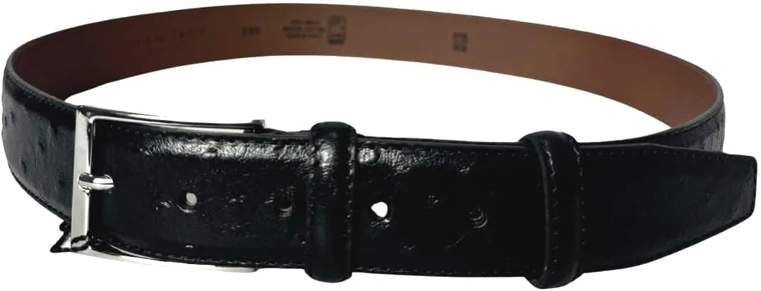 Ivan Troy Men’s Casual Italian Leather Embossed Ostrich Belt|Dress Belt With Jean Classic Silver Buckle