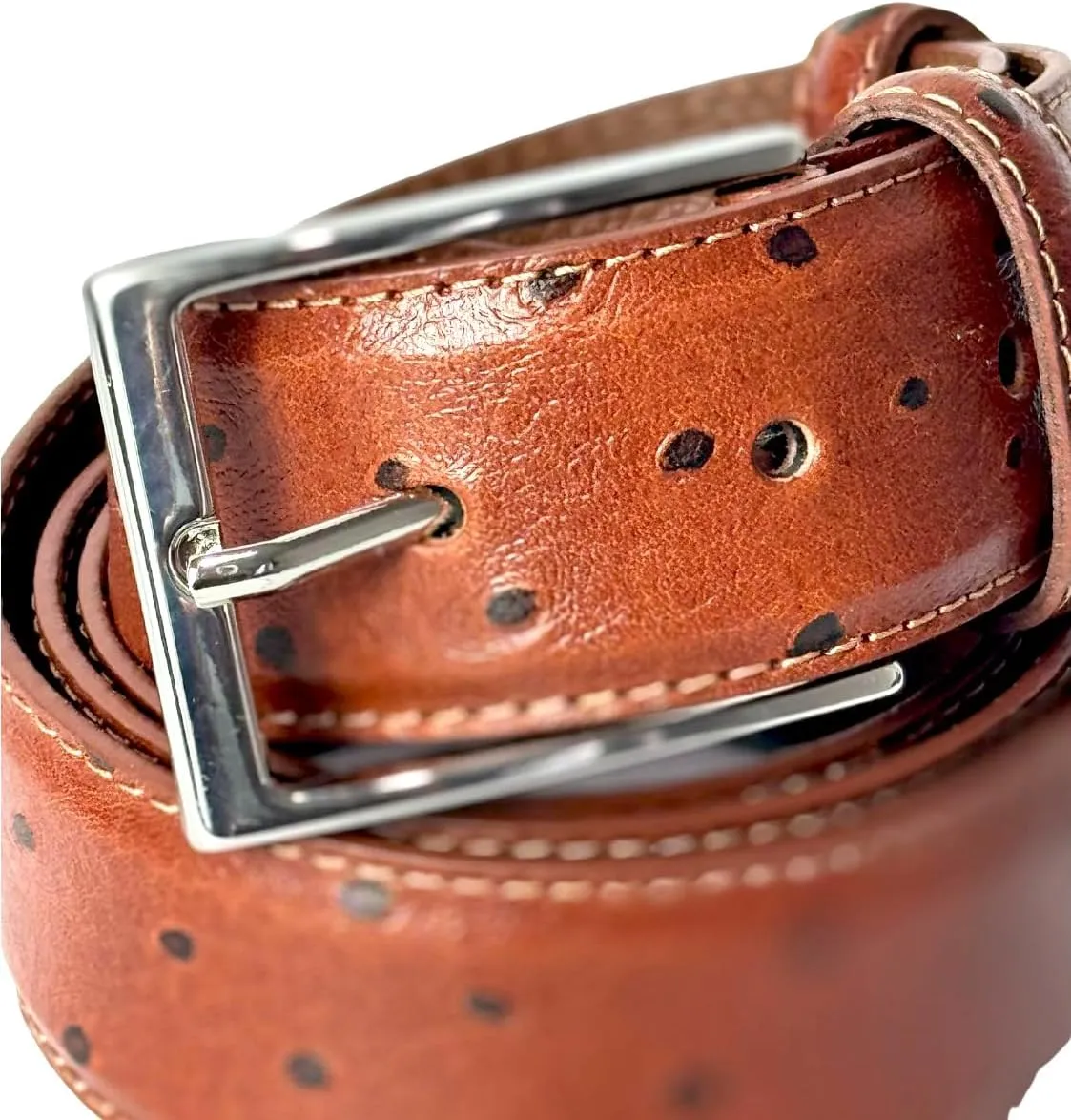 Ivan Troy Men’s Casual Italian Leather Embossed Ostrich Belt|Dress Belt With Jean Classic Silver Buckle