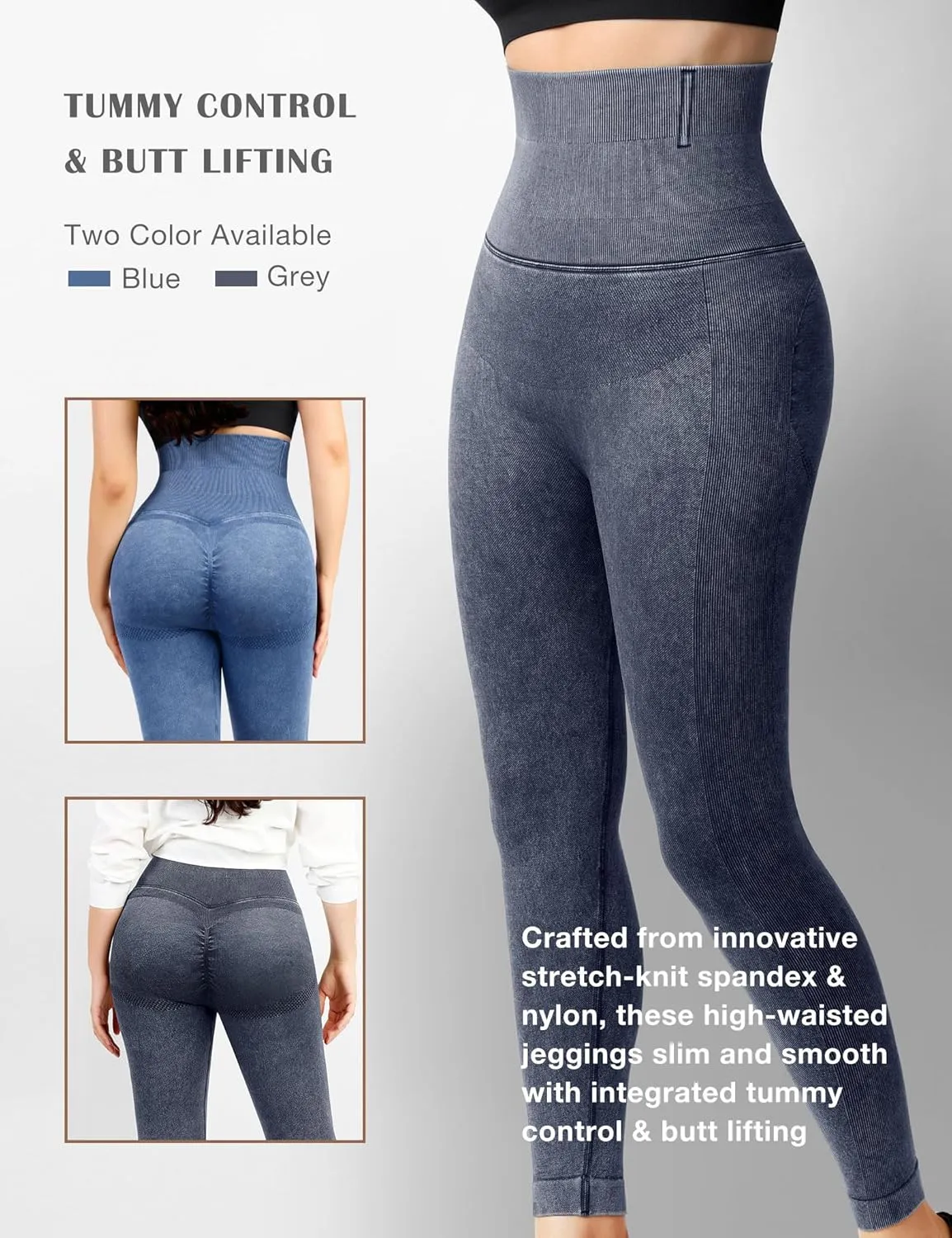 Lover-Beauty High Waisted Leggings for Women Jean Look Denim Leggings Thick Fake Jean Tummy Control Butt Lifting Jegging