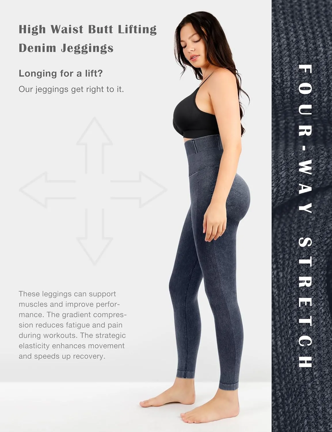 Lover-Beauty High Waisted Leggings for Women Jean Look Denim Leggings Thick Fake Jean Tummy Control Butt Lifting Jegging
