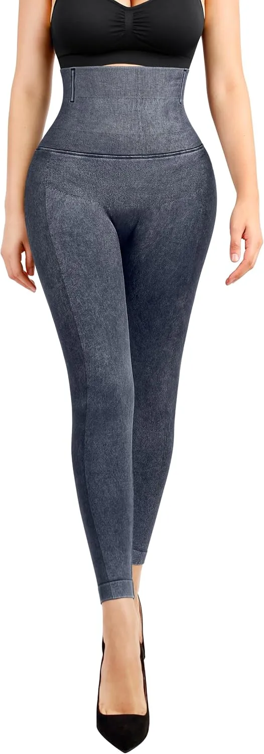 Lover-Beauty High Waisted Leggings for Women Jean Look Denim Leggings Thick Fake Jean Tummy Control Butt Lifting Jegging