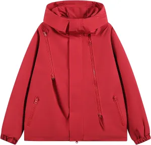 Mens Jacket Hooded with Pocket Sport Rain Coat Waterproof Casual Sport Running Fall Coat Outdoor Jacket Slim Fit