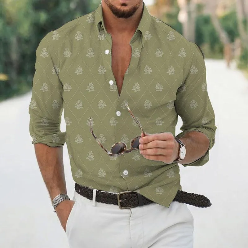 Men's Lapel Printed Long Sleeve Shirt 78031556YM