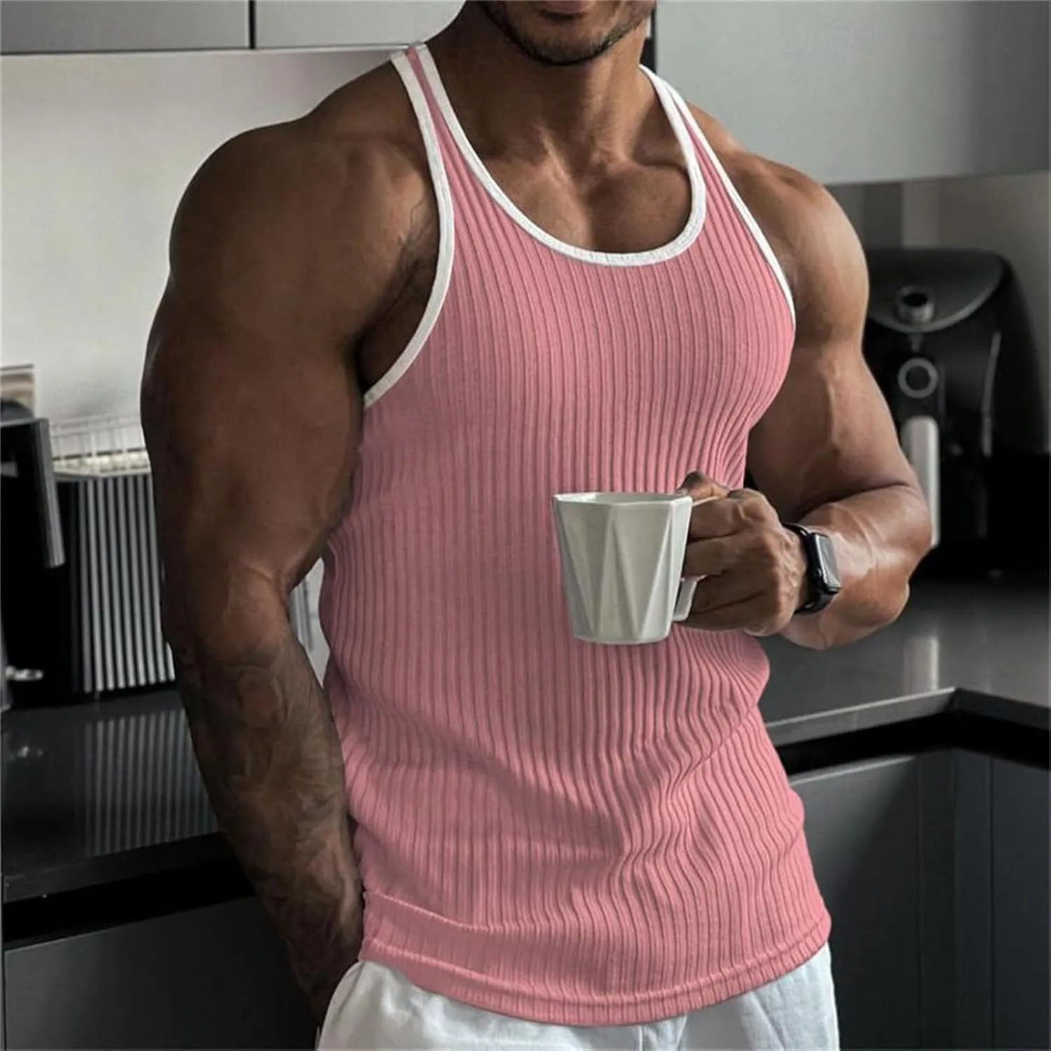 Men's Vertical Stripes Ribbed Tank Tops 2025 Fashion Knit Sleeveless Workout T Shirt Muscle Gym Fitness Tees Casual