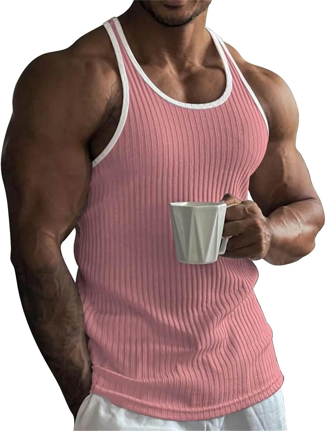 Men's Vertical Stripes Ribbed Tank Tops 2025 Fashion Knit Sleeveless Workout T Shirt Muscle Gym Fitness Tees Casual