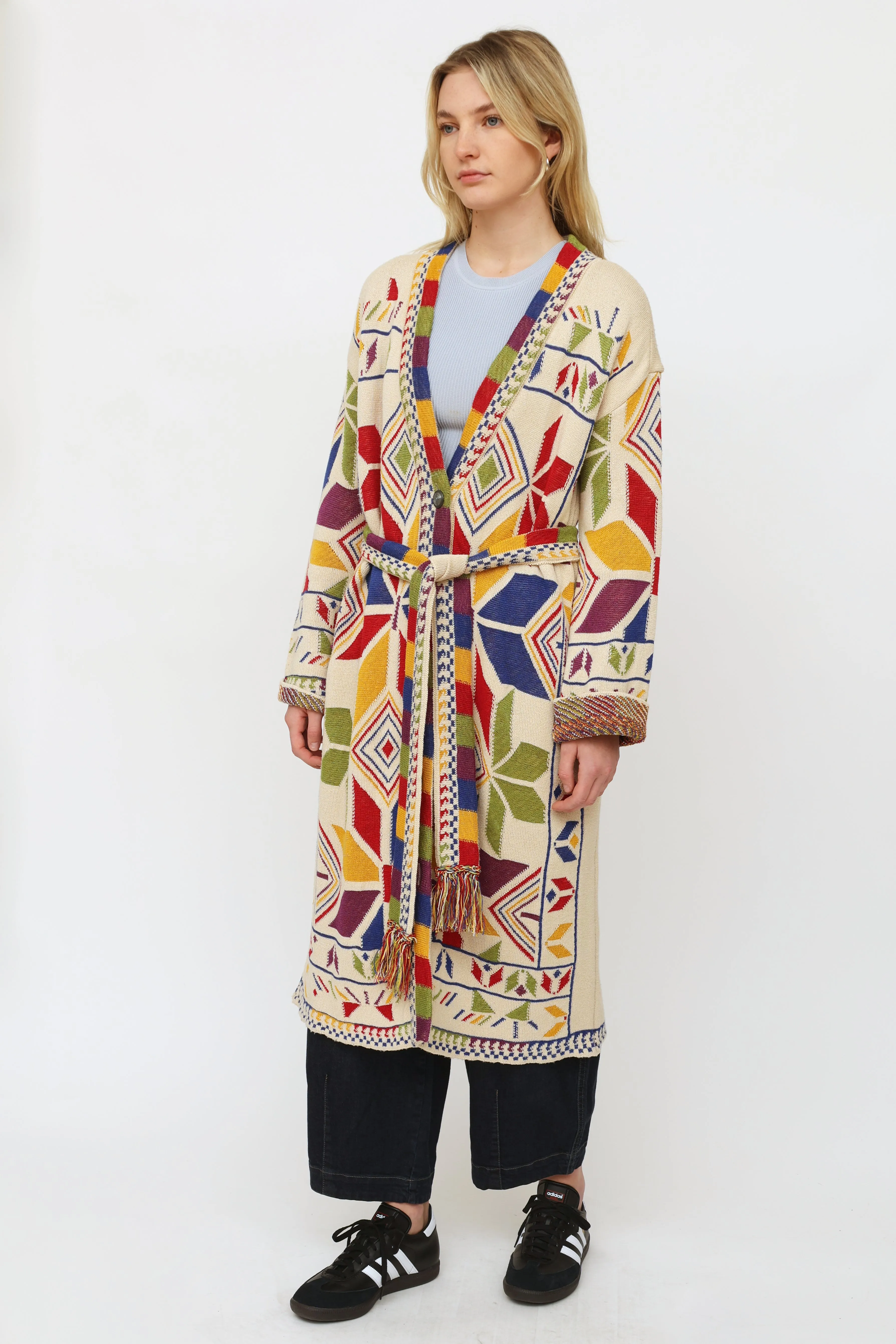 Multicolored Geometric Knit Cardigan