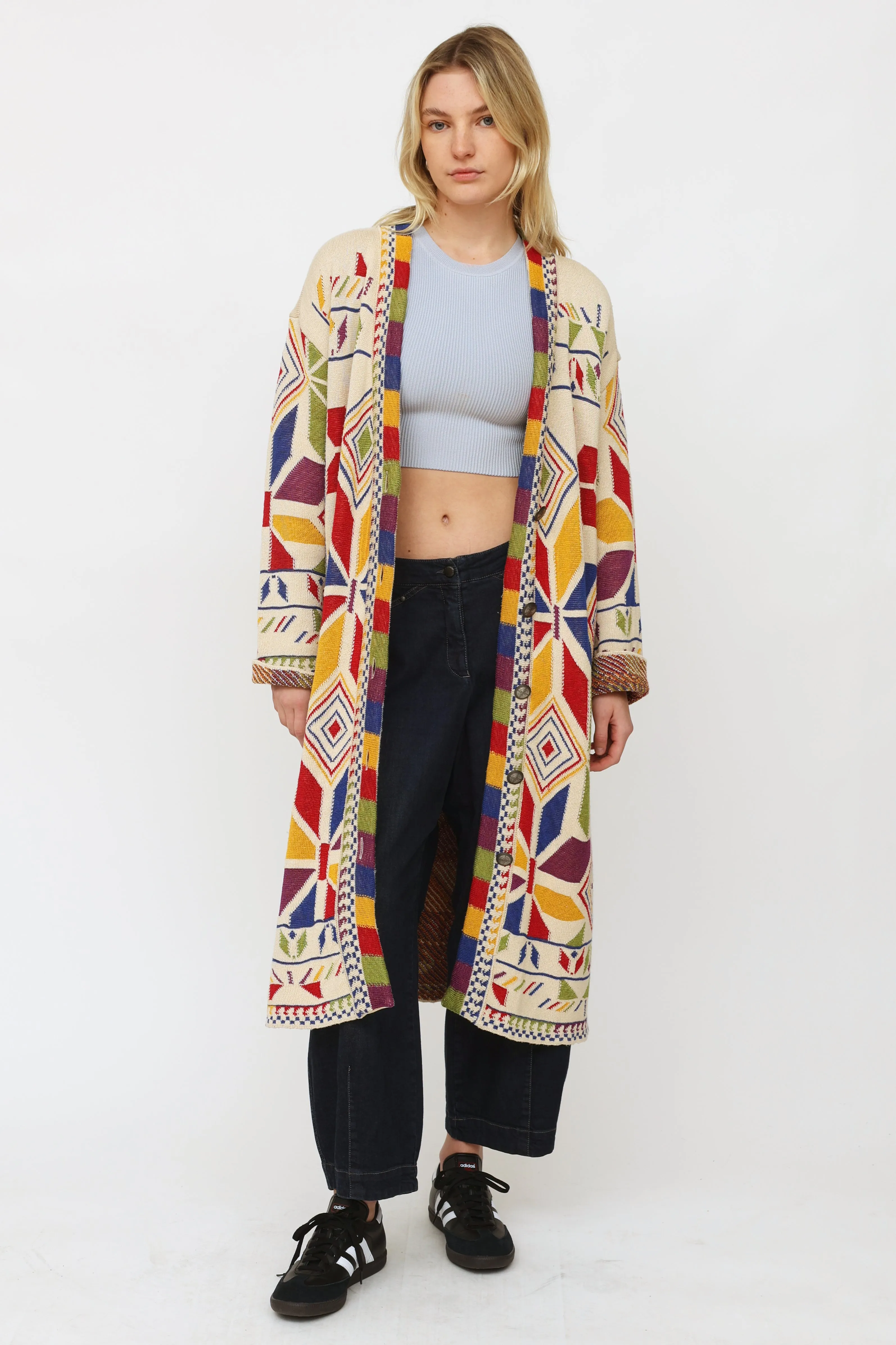 Multicolored Geometric Knit Cardigan