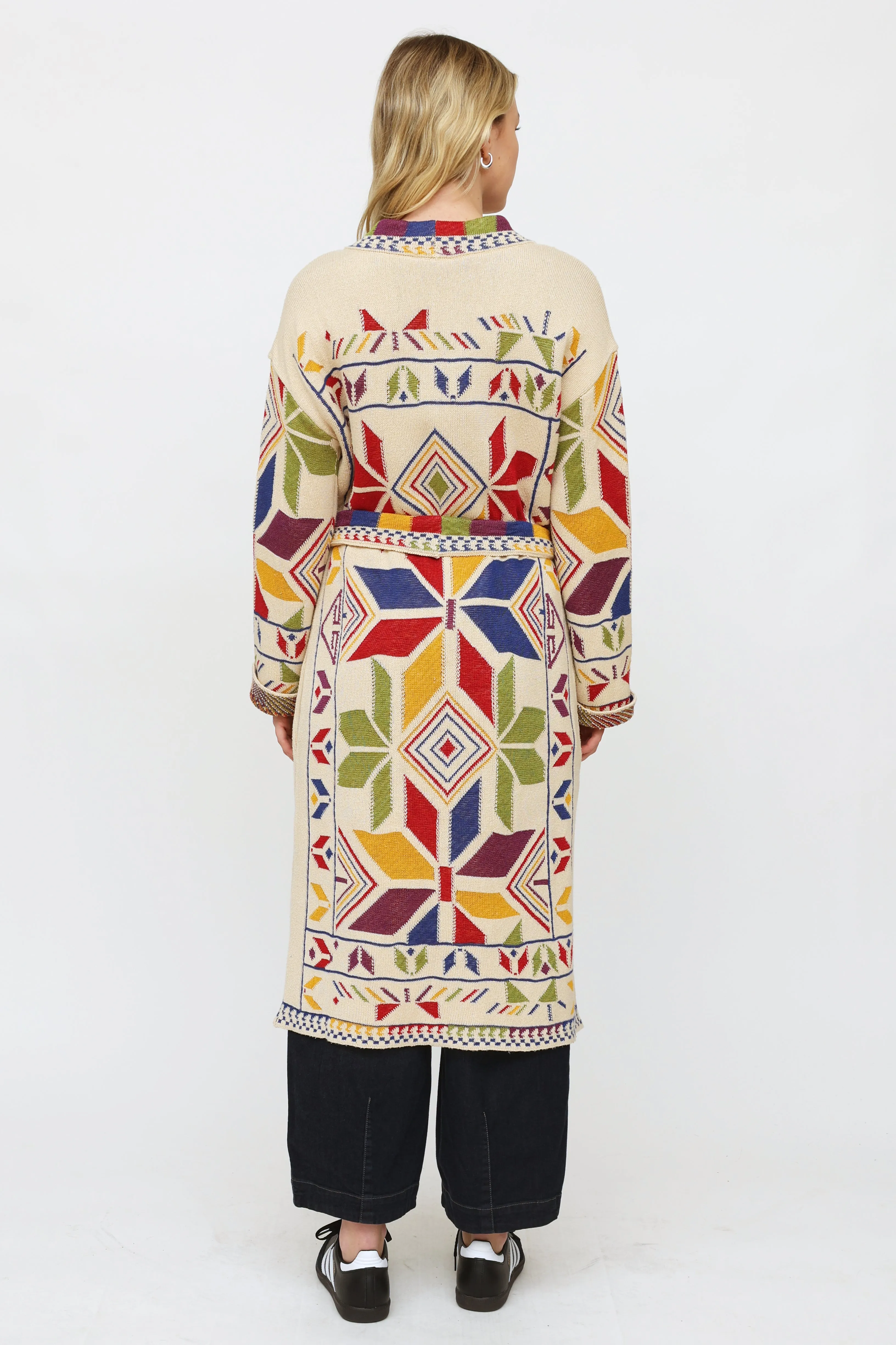 Multicolored Geometric Knit Cardigan