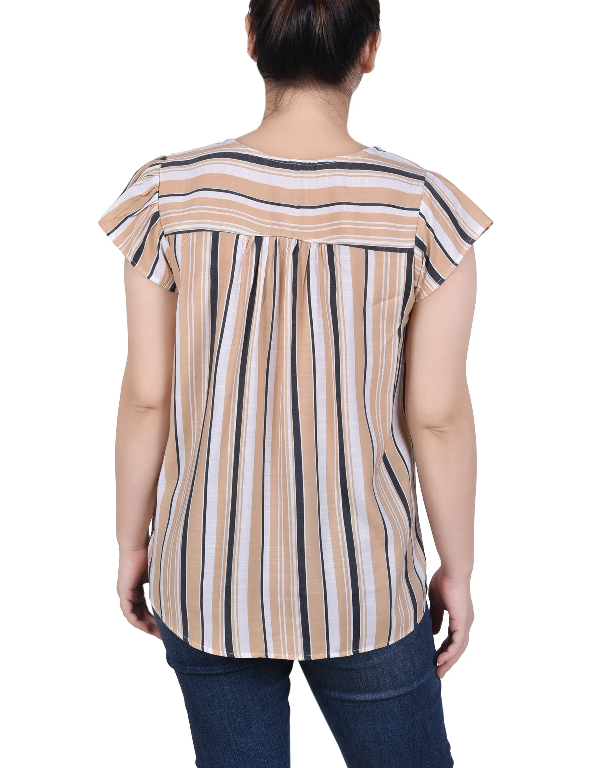 Petite Flutter Sleeve Vertical Striped Blouse