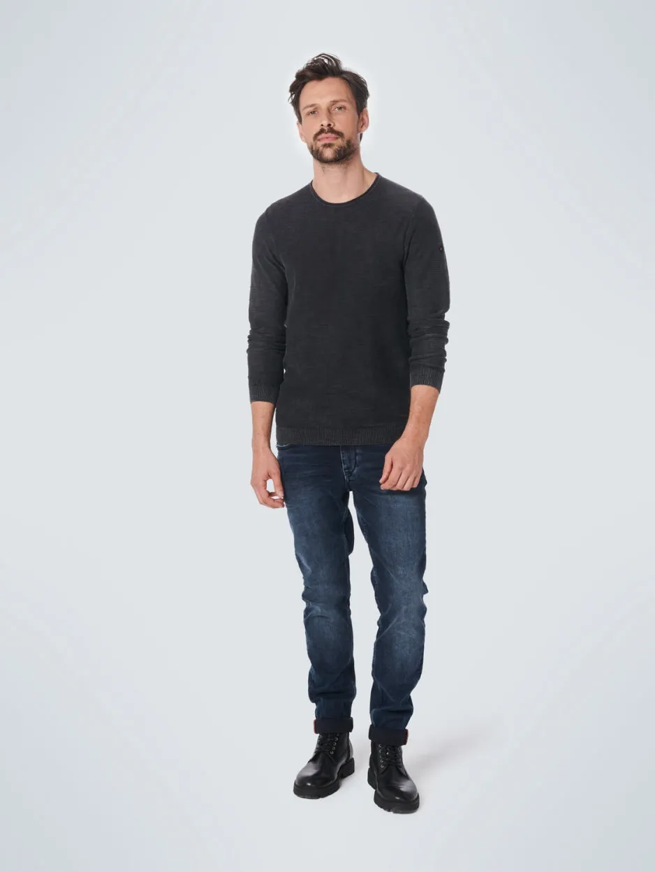 Pullover Crewneck Relief Garment Dyed   Stone Washed | Black