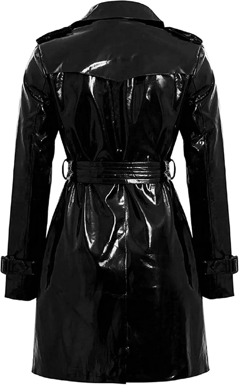 PVC Trench Coat Women | Fashion Outdoor Wet Look Raincoat Black Pu Leather