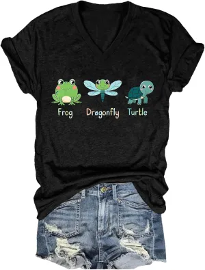 Resist Womens Tops Subtle Political Frog Dragonfly Turtle Short Sleeve Shirts for Women Hate Him Too Funny Shirt