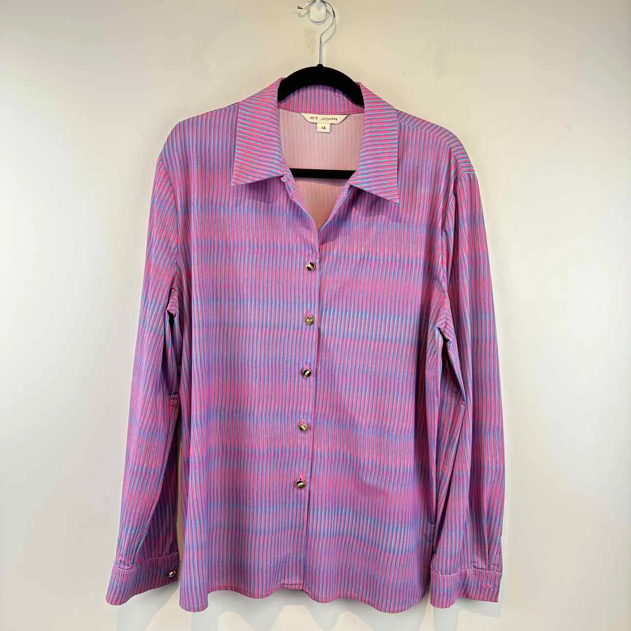 ST. JOHN LONGSLEEVE Abstract Lines Women's Women Size 14 Pink & Blue Blouse