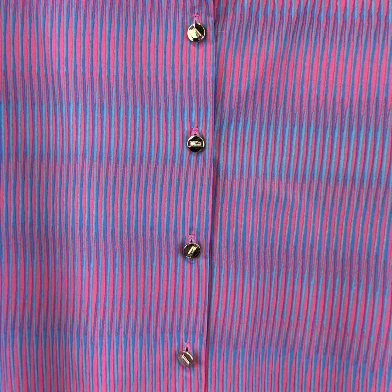ST. JOHN LONGSLEEVE Abstract Lines Women's Women Size 14 Pink & Blue Blouse