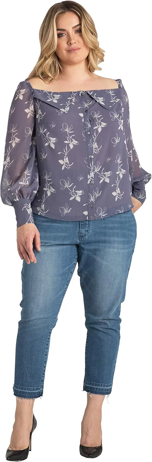 Standards & Practices Women's Plus Size Ankle Jeans with Cropped and Frayed Edges